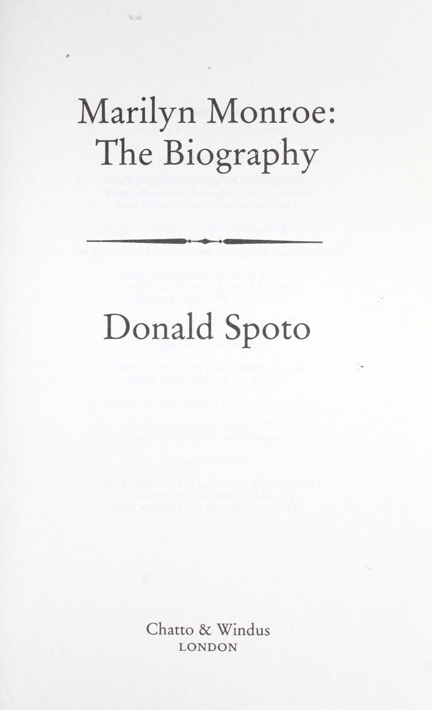 Marilyn Monroe The Biography by Donald Spoto - USED