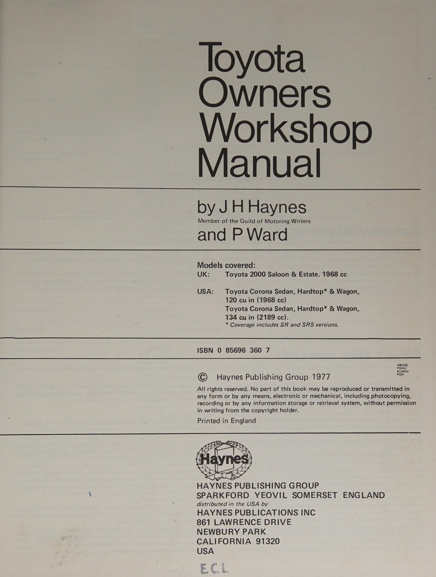 Toyota Owners Workshop Manual by John Harold Haynes,Peter Ward