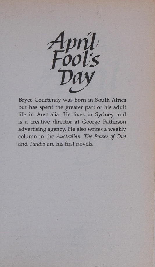 April Fool's Day A Modern Love Story by Bryce Courtenay - USED