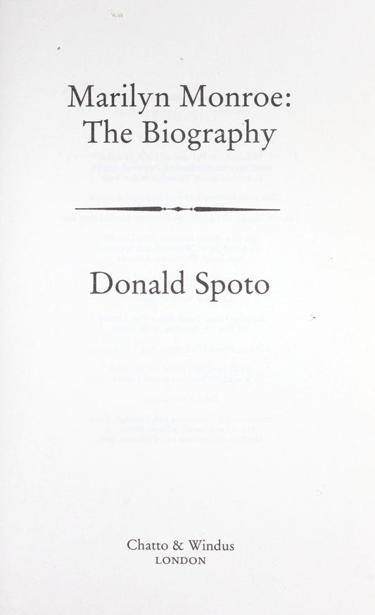 Marilyn Monroe The Biography by Donald Spoto - USED