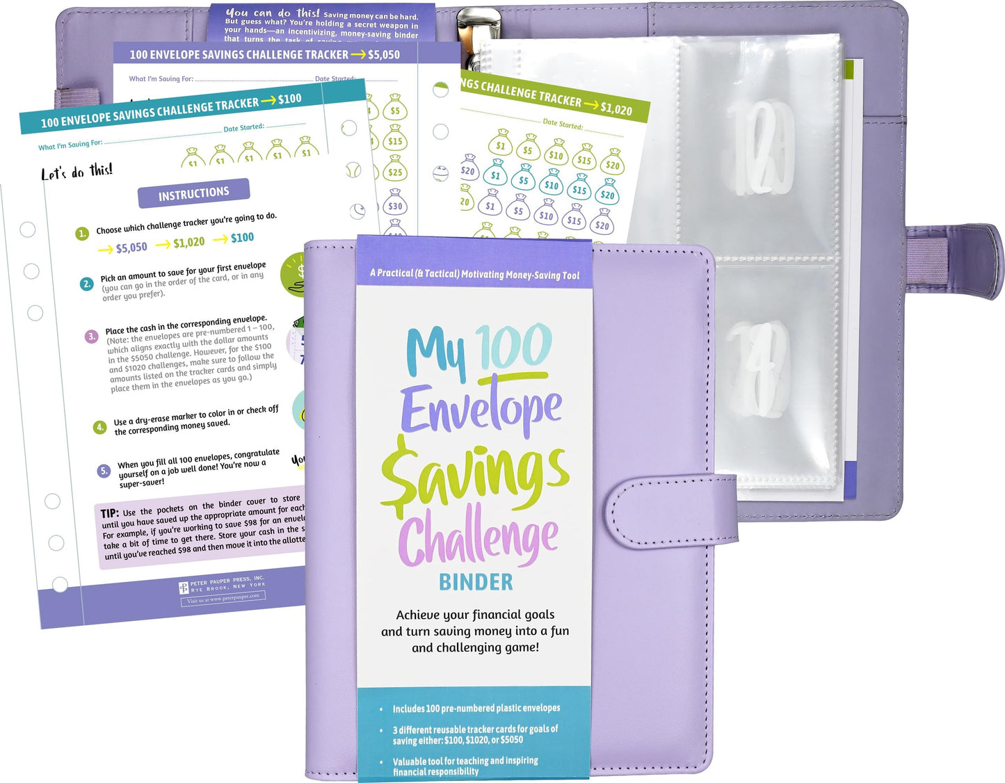 My 100 Envelope Savings Challenge Binder (removable cover band for security) by Peter Pauper Press
