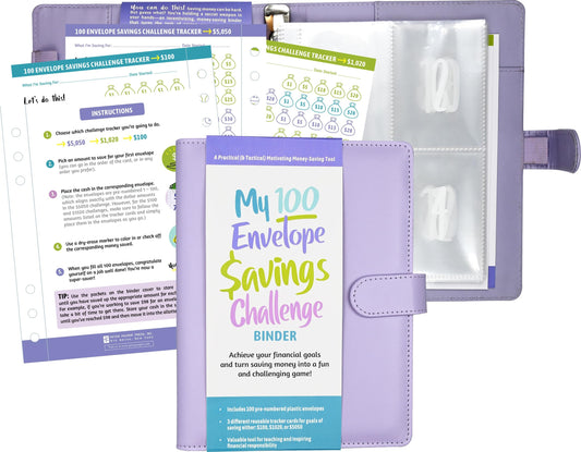 My 100 Envelope Savings Challenge Binder (removable cover band for security) by Peter Pauper Press