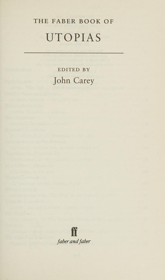 The Faber Book of Utopias by John Carey - USED